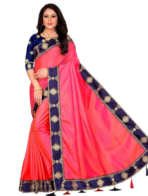 pink plain saree with blouse - 19903467 - Very Small Image - 1