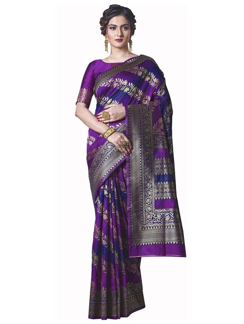 purple banarasi saree with blouse - 19903473 - Very Small Image - 1