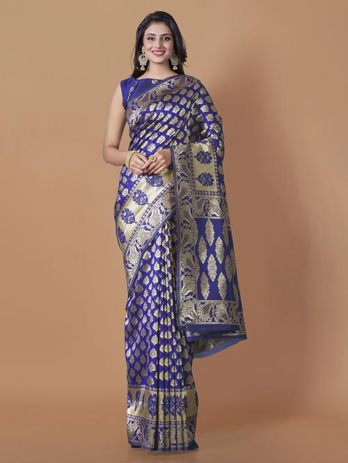 blue banarasi saree with blouse - 19903476 - Very Small Image - 1