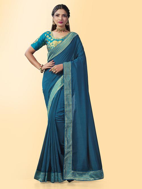 light blue plain saree with blouse - 19903477 - Very Small Image - 1
