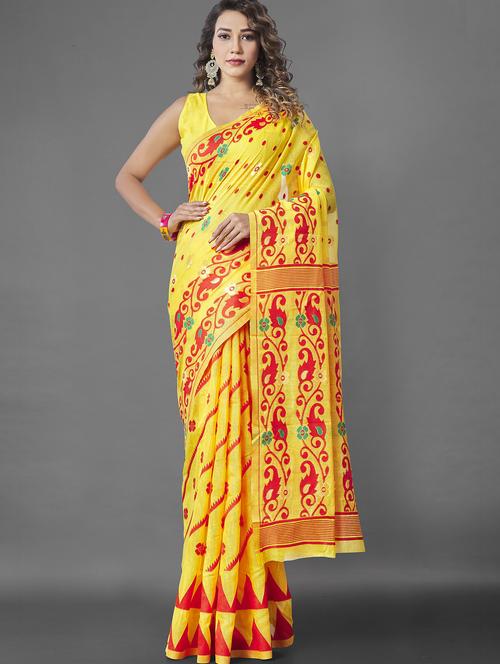 yellow printed saree with blouse - 19903487 - Very Small Image - 1