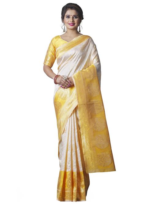 yellow banarasi saree with blouse - 19903501 - Very Small Image - 1