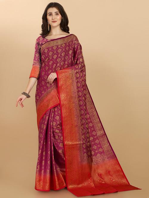 purple banarasi saree with blouse - 19903504 - Very Small Image - 1