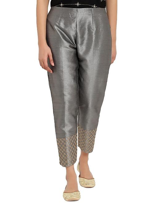 women mid rise solid with work flat front trousers - 19904710 - Very Small Image - 1