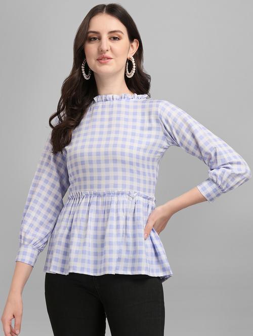 light blue checkered regular top - 19905752 - Very Small Image - 1