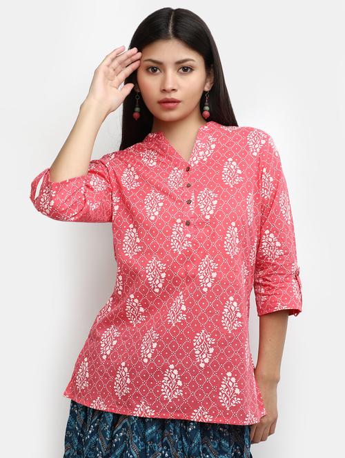 pink printeed straight kurti - 19906169 - Very Small Image - 1