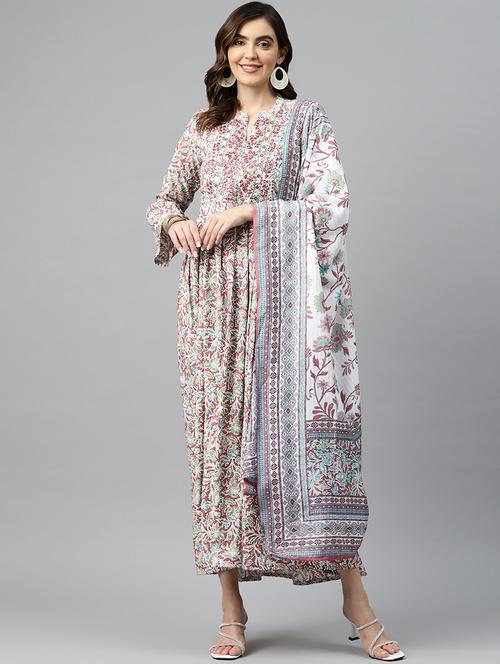 floral printed kurta dupatta set - 19906178 - Very Small Image - 1