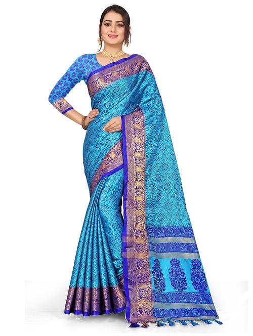 self design woven saree with blouse - 19906202 - Very Small Image - 1