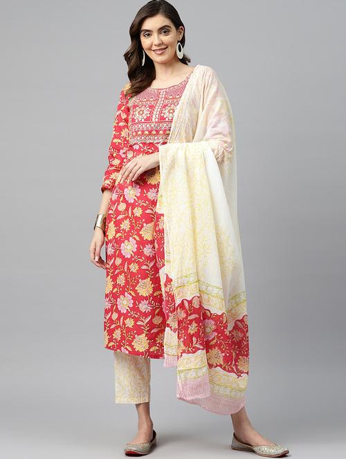 floral print kurta pant set with dupatta - 19906259 - Very Small Image - 1
