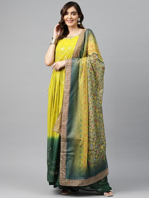 embroidered kurta palazzo set with dupatta - 19906264 - Very Small Image - 1