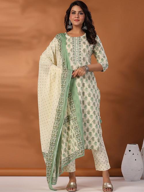 printed kurta pant set with dupatta - 19906265 - Very Small Image - 1