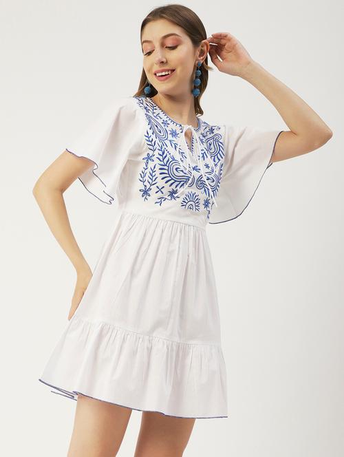 tie up neck embroidered a-line dress - 19907126 - Very Small Image - 1