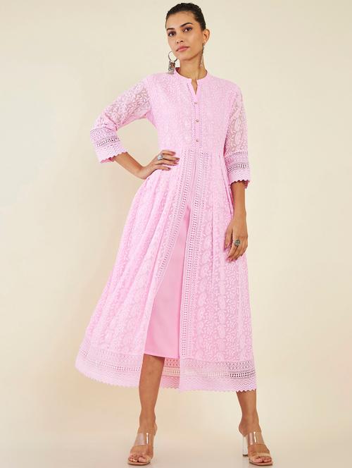 pink embroidered a-line kurta - 19907471 - Very Small Image - 1