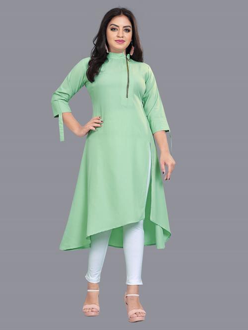 zip lock solid high-low kurta - 19908091 - Very Small Image - 1