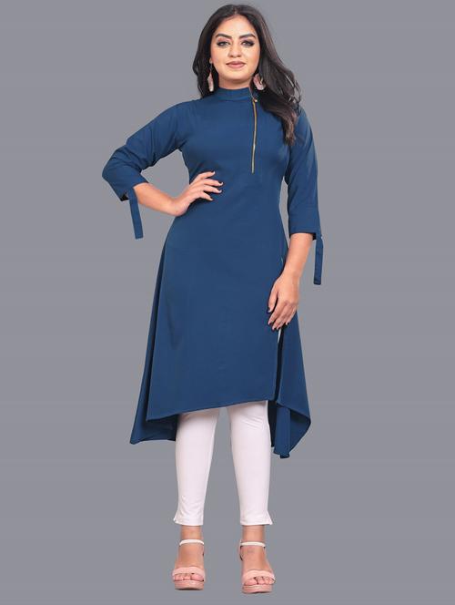 zip lock solid high-low kurta - 19908095 - Very Small Image - 1