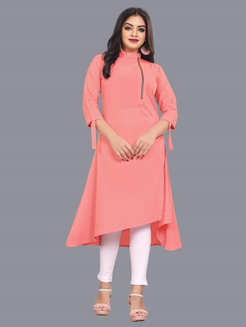 zip lock solid high-low kurta - 19908097 - Very Small Image - 1