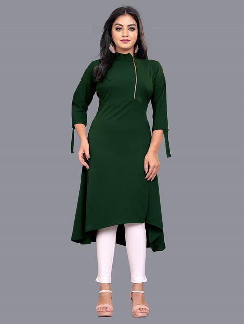 zip lock solid high-low kurta - 19908099 - Very Small Image - 1