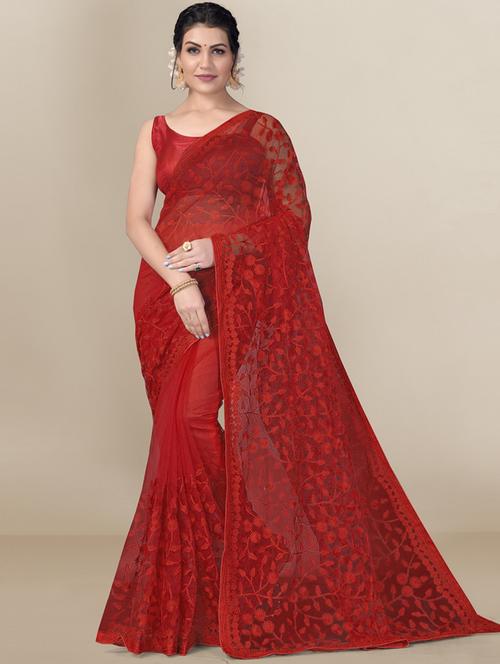 self design net saree with blouse - 19908175 - Very Small Image - 1