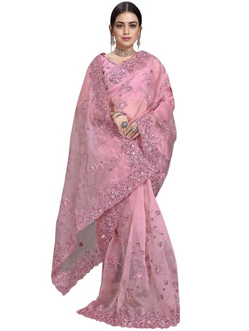 self design organza saree with blouse - 19908178 - Very Small Image - 1