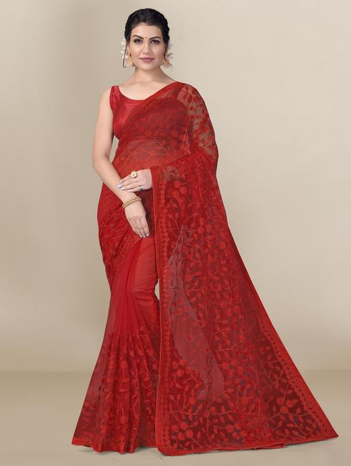 self design net saree with blouse - 19908188 - Very Small Image - 1