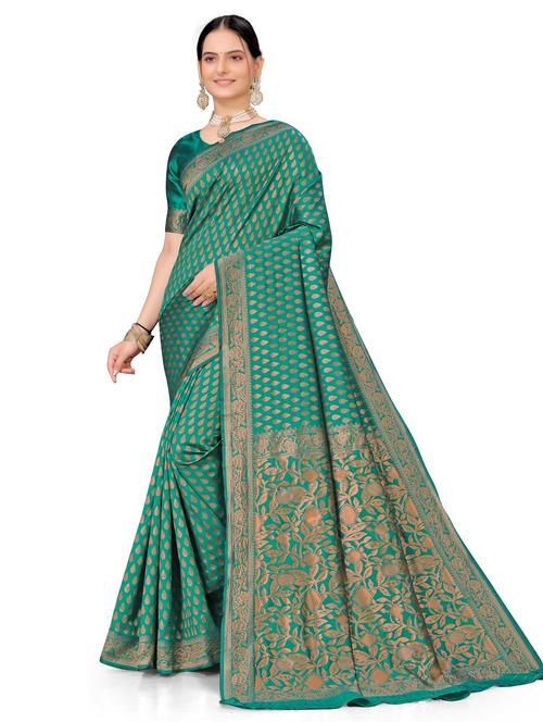 dark green banarasi saree with blouse - 19908230 - Very Small Image - 1