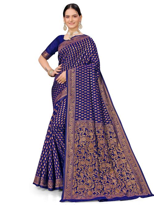 dark blue banarasi saree with blouse - 19908233 - Very Small Image - 1