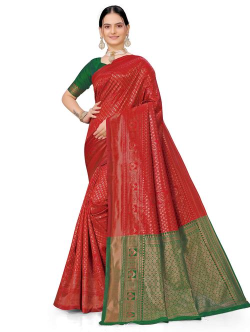 red banarasi saree with blouse - 19908235 - Very Small Image - 1