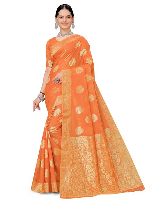 orange chanderi saree with blouse - 19908240 - Very Small Image - 1