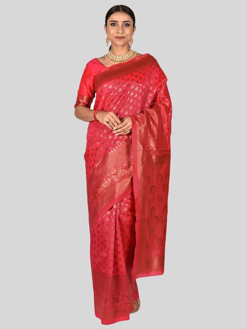 red banarasi saree with blouse - 19908249 - Very Small Image - 1