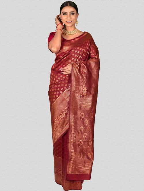 maroon banarasi saree with blouse - 19908251 - Very Small Image - 1