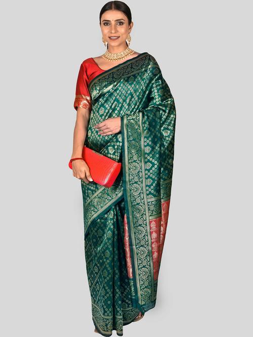 self design banarasi saree with blouse - 19908279 - Very Small Image - 1