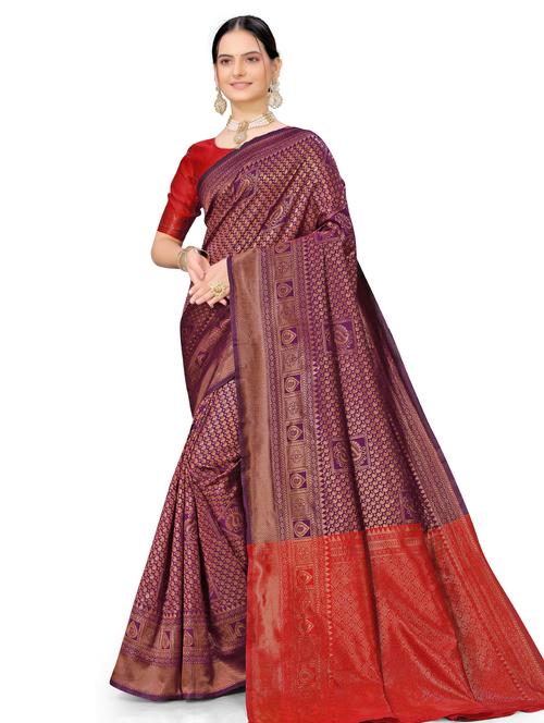 self design banarasi saree with blouse - 19908293 - Very Small Image - 1