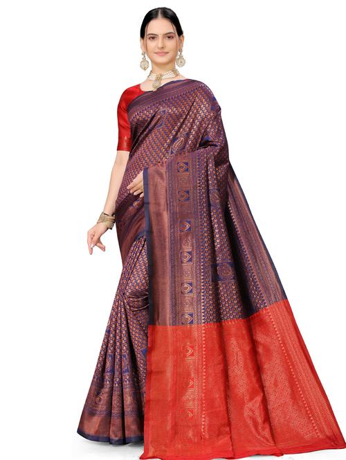ethnic motif banarasi saree with blouse - 19908297 - Very Small Image - 1