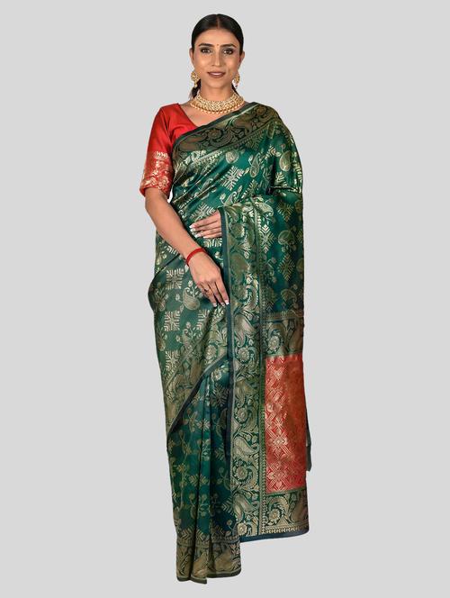 ethnic motif banarasi saree with blouse - 19908300 - Very Small Image - 1