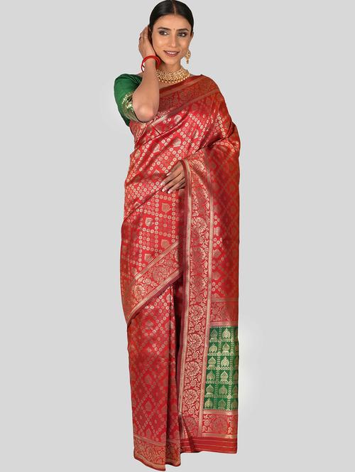 self design banarasi saree with blouse - 19908328 - Very Small Image - 1