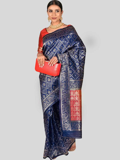 self design banarasi saree with blouse - 19908329 - Very Small Image - 1