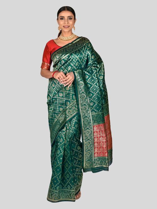 self design banarasi saree with blouse - 19908330 - Very Small Image - 1