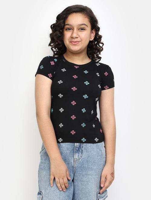 girls printed round neck regular tee - 19908600 - Very Small Image - 1