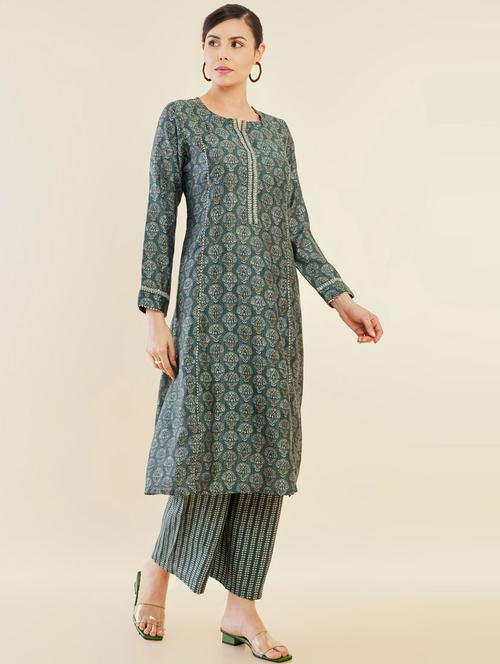 printed flared kurta palazzo set - 19909285 - Very Small Image - 1