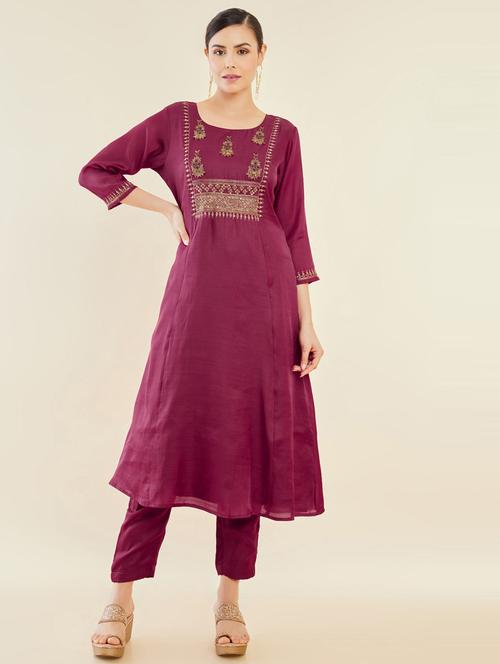 embroidered flared kurta pant set with dupatta - 19909287 - Very Small Image - 1