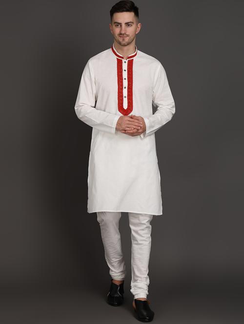 white cotton long kurta - 19909303 - Very Small Image - 1