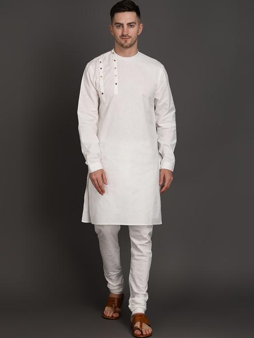 white cotton long kurta - 19909318 - Very Small Image - 1