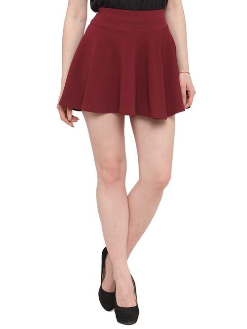 maroon solid flared mini skirt - 19909562 - Very Small Image - 1