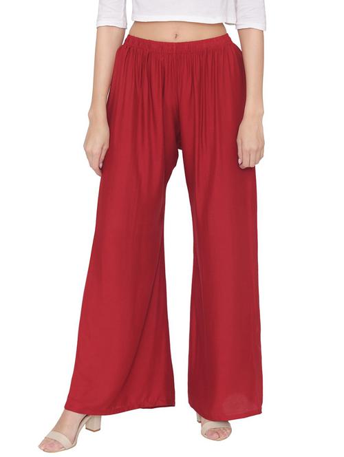 red solid full length palazzo - 19909629 - Very Small Image - 1