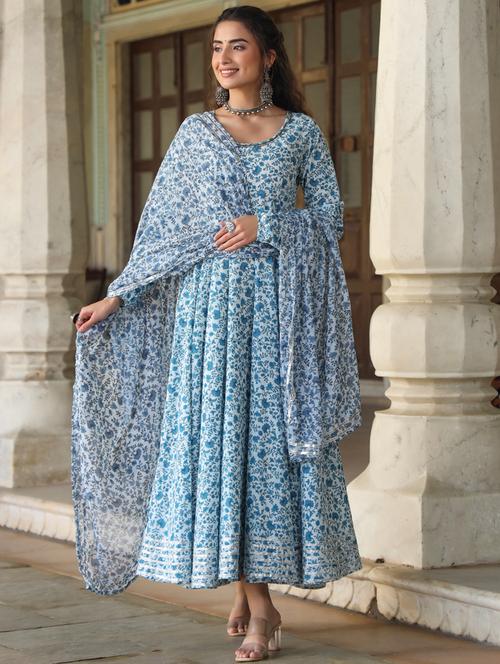 printed flared kurta with dupatta - 19910233 - Very Small Image - 1