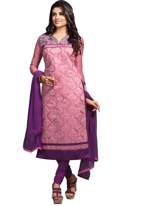 embroidered semi-stitched suit - 19910285 - Very Small Image - 1