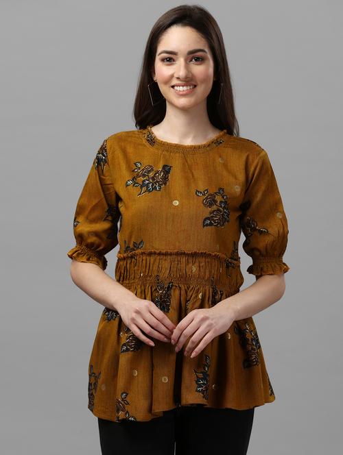 yellow printed regular top - 19910827 - Very Small Image - 1