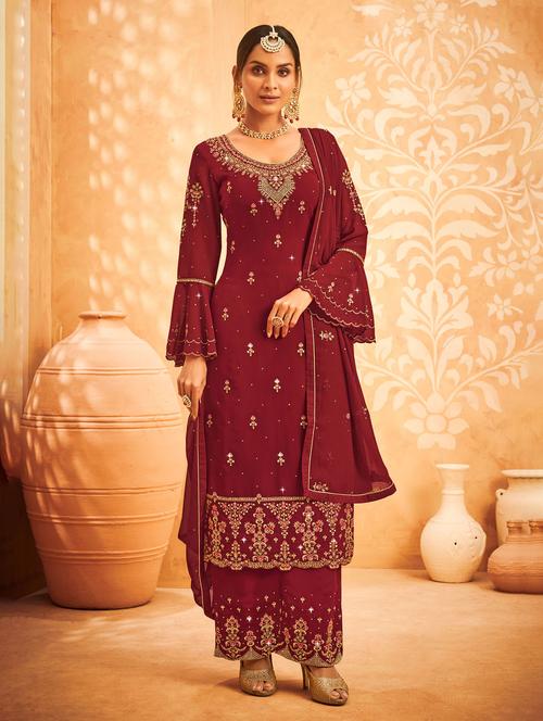 embroidered semi-stitched suit - 19910867 - Very Small Image - 1