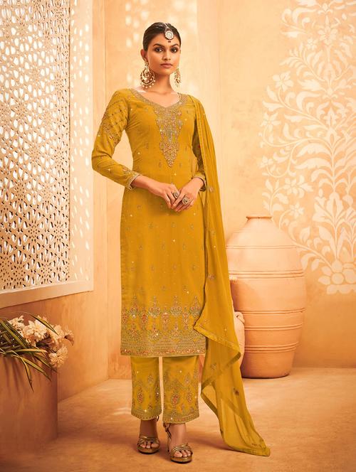 embroidered semi-stitched suit - 19910869 - Very Small Image - 1