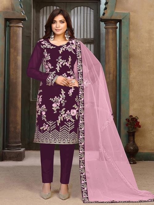 embroidered semi-stitched suit set - 19910875 - Very Small Image - 1